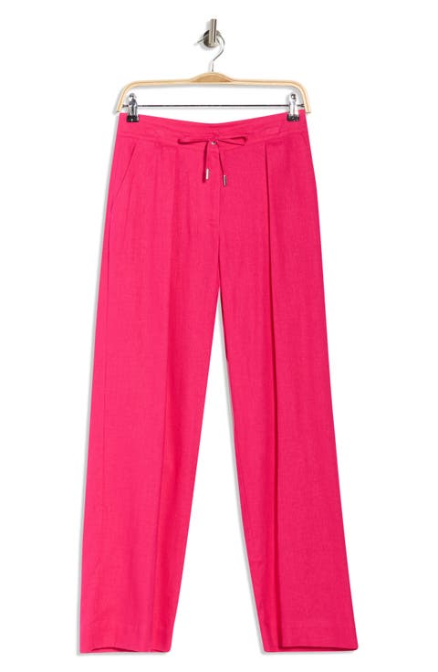 Pleated Linen Drawstring Wide Leg Pants