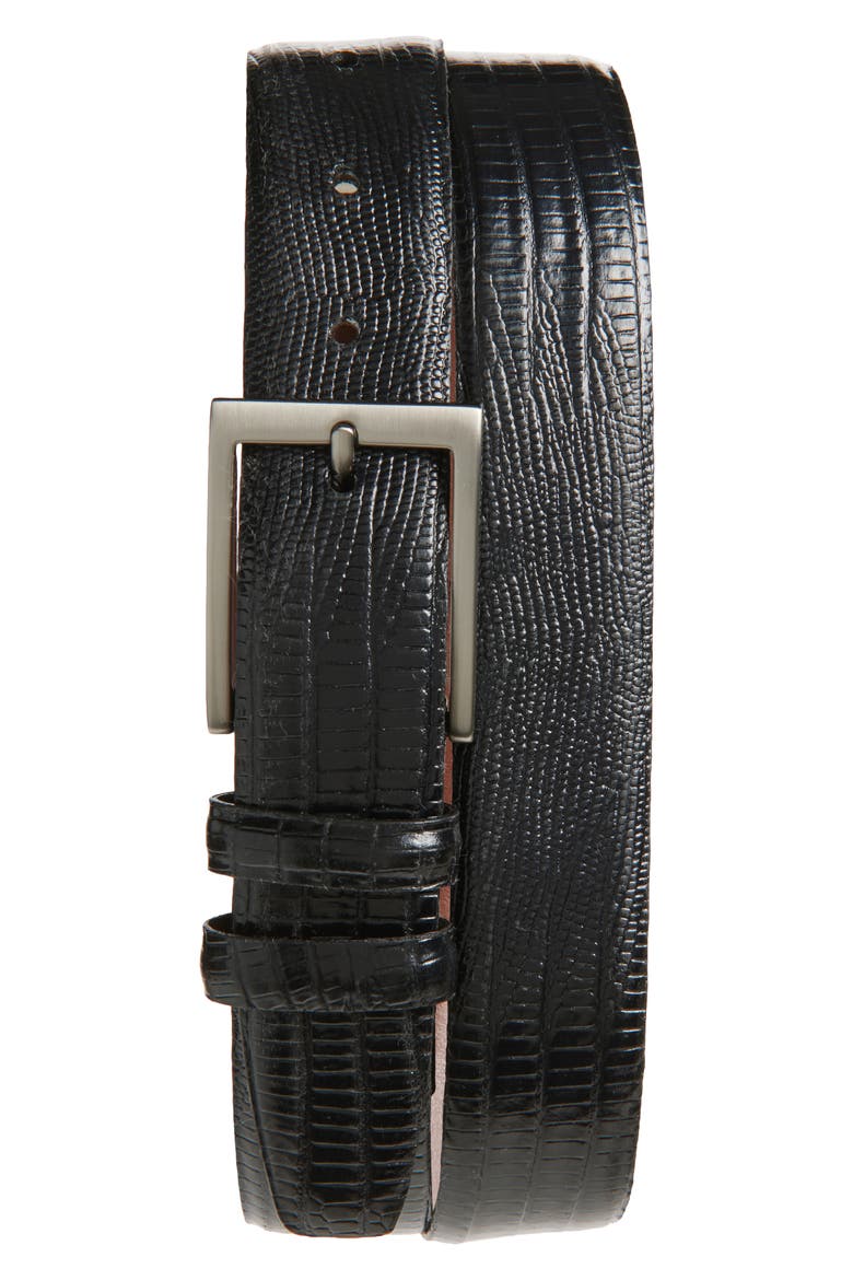 Lizard Embossed Calfskin Leather Belt, Main, color, BLACK