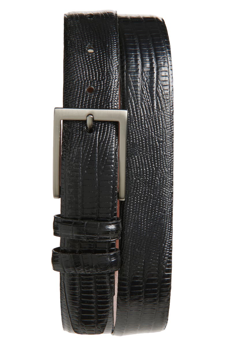 Torino Lizard Embossed Calfskin Leather Belt, Main, color, Black