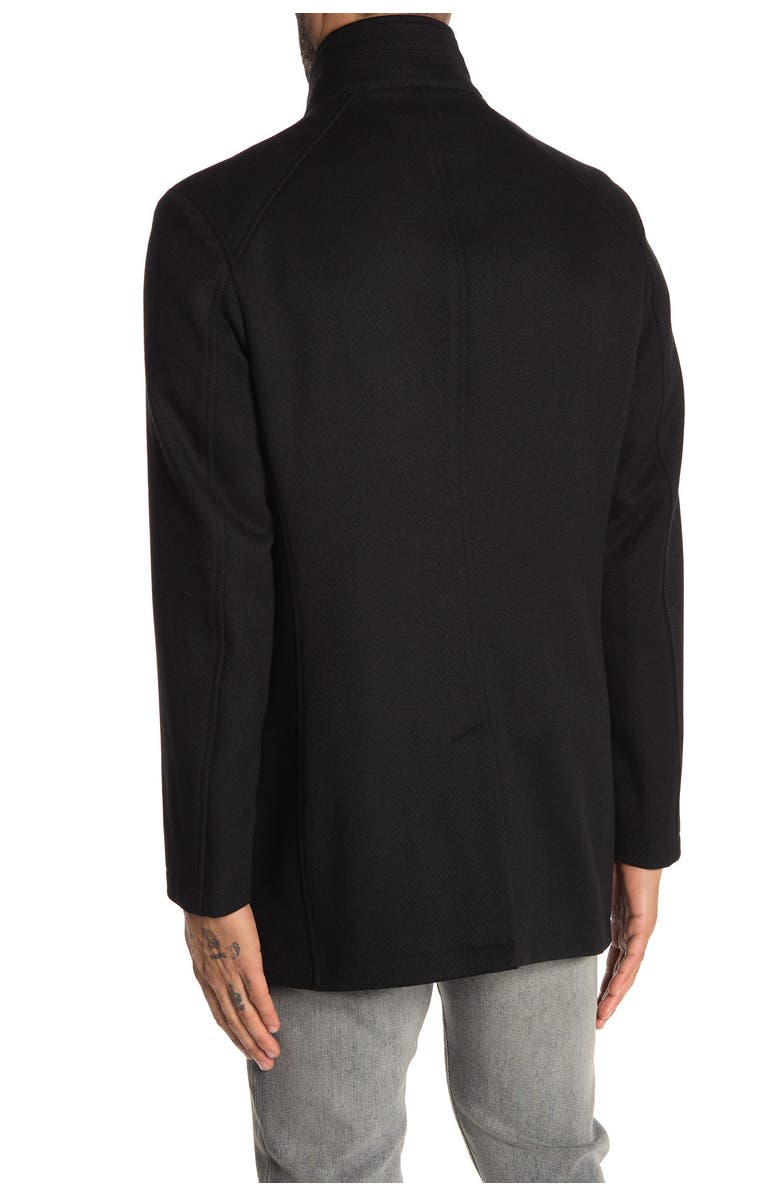 Cole Haan Wool Blend Leather Trim Rib Knit Inset Coat, Alternate, color, 