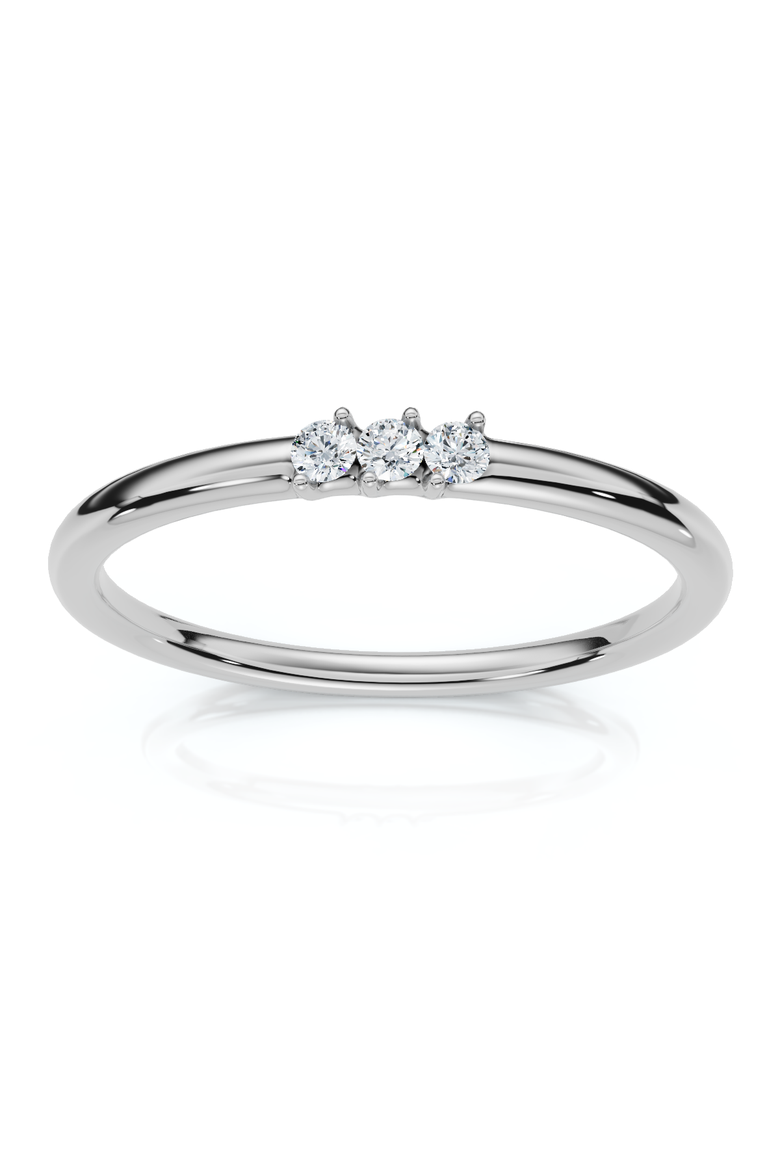 Delicate Diamond 3-Stone Minimalist Anniversary Wedding Ring 14k Gold Lab Grown, Main, color, 14k White Gold