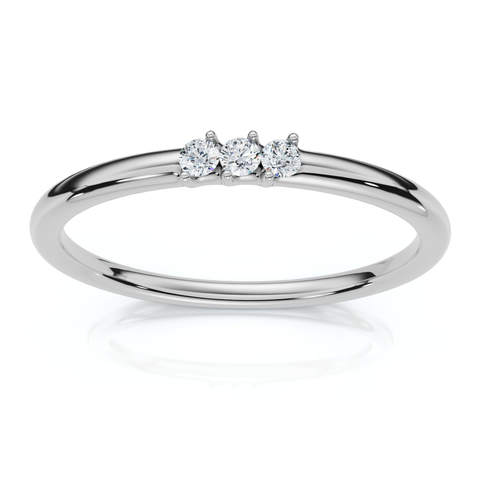 Delicate Diamond 3-Stone Minimalist Anniversary Wedding Ring 14k Gold Lab Grown
