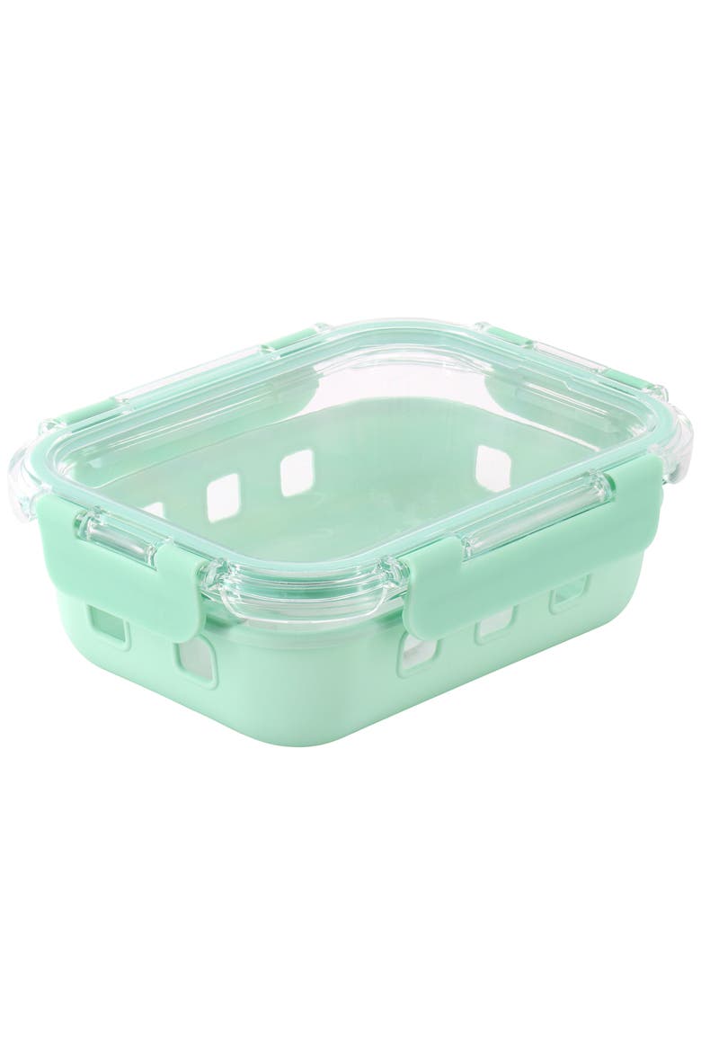 21 Ounce Glass Container with Snap On Lid in Mint, Main, color, Green