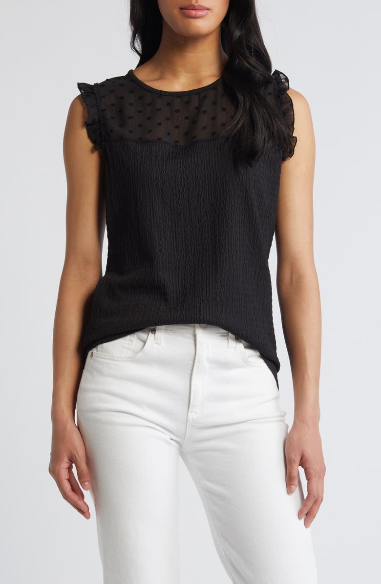 Loveappella Ruffle Clip Dot Smocked Shell, Main, color,