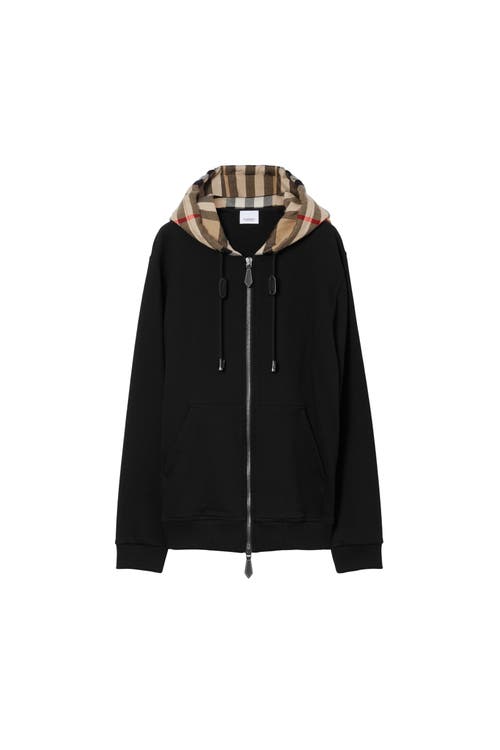 Burberry Soft Cotton Hooded Sweater With Check-pattern Finish In Black