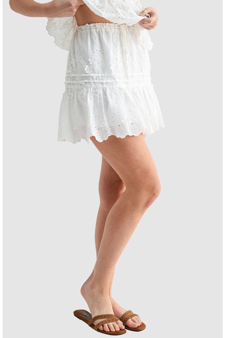 Tiered Embroidered Cotton Eyelet Miniskirt, Alternate, color, IVORY
