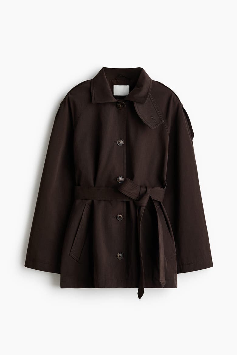 Belted Twill Coat, Alternate, color, Dark brown