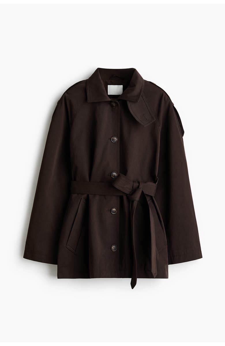 H&M Belted Twill Coat, Main, color, Dark Brown