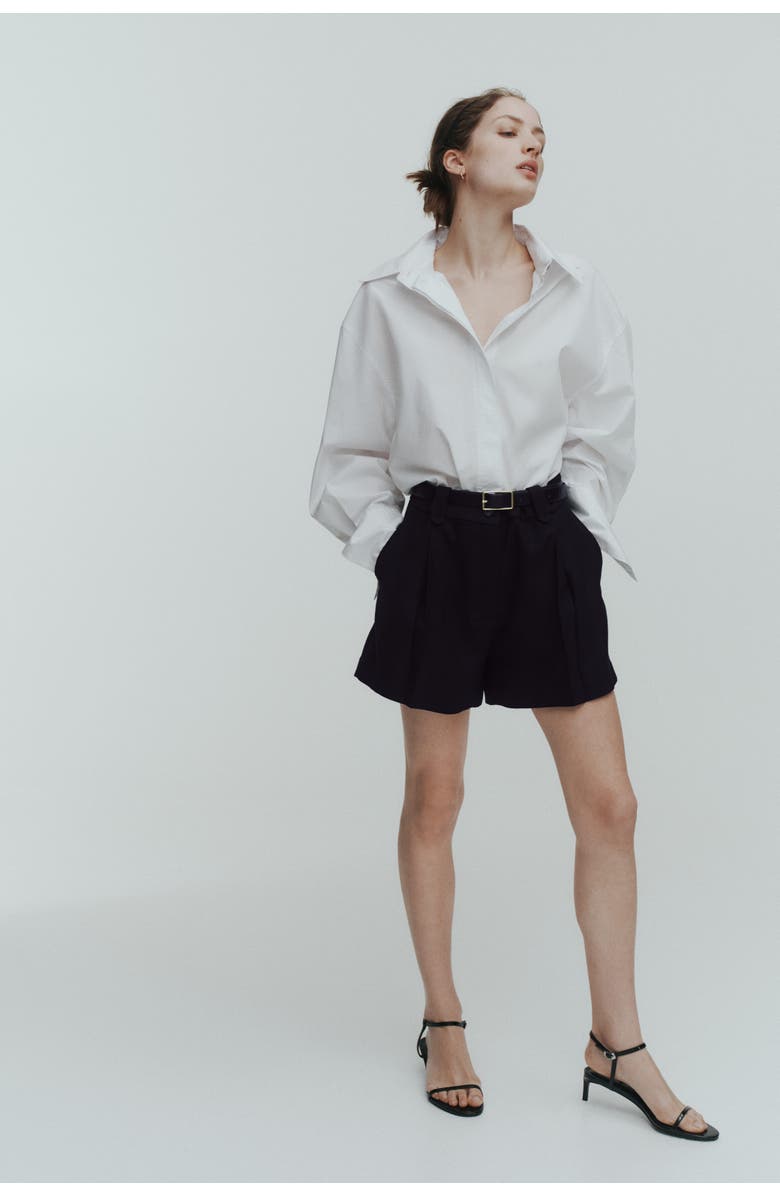 H&M Pleat-front shorts, Alternate, color, Black