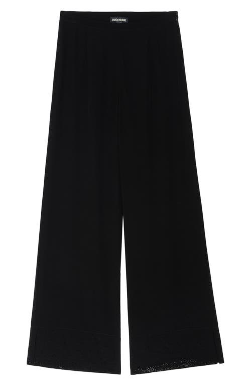 Zadig & Voltaire Papel Crystal Embellished Wide Leg Pants In Black