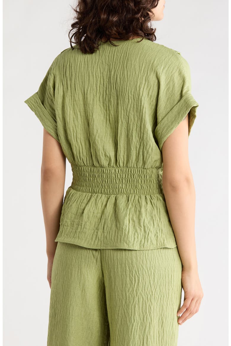Pleated V-Neck Woven Top, Alternate, color, HEATHER LEAF