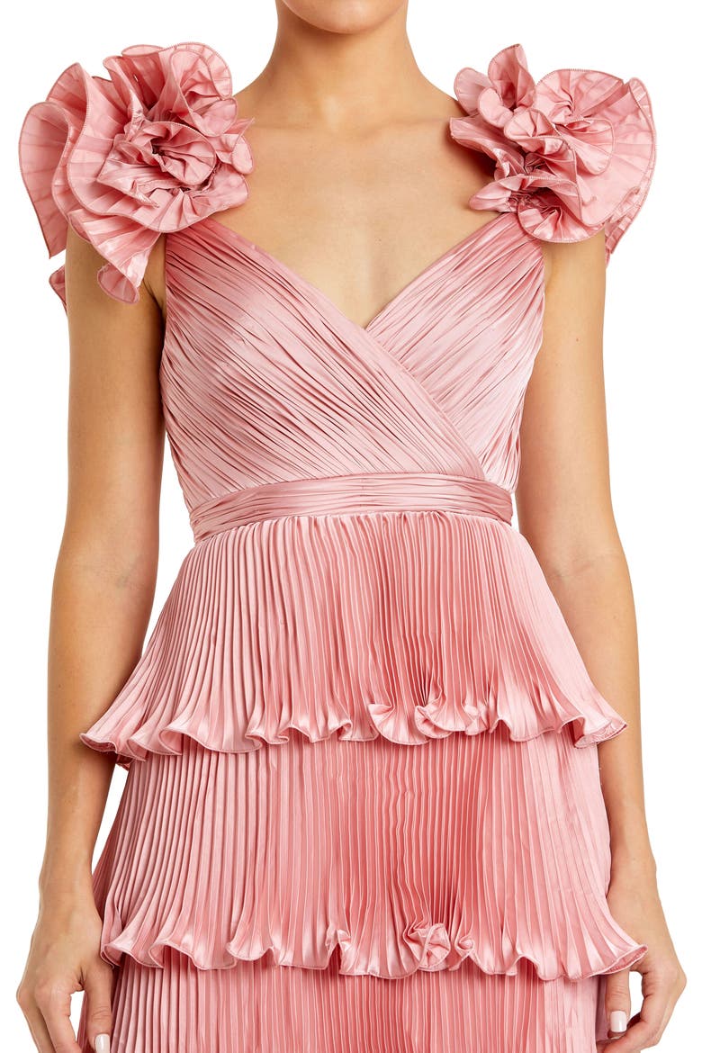 Pleated Charmeuse Tiered Gown With Ruffle Straps, Alternate, color, Rose
