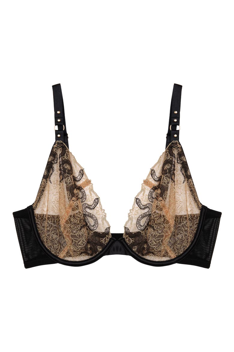 Amal Embroidered Mesh Underwire Bra, Alternate, color, GOLD