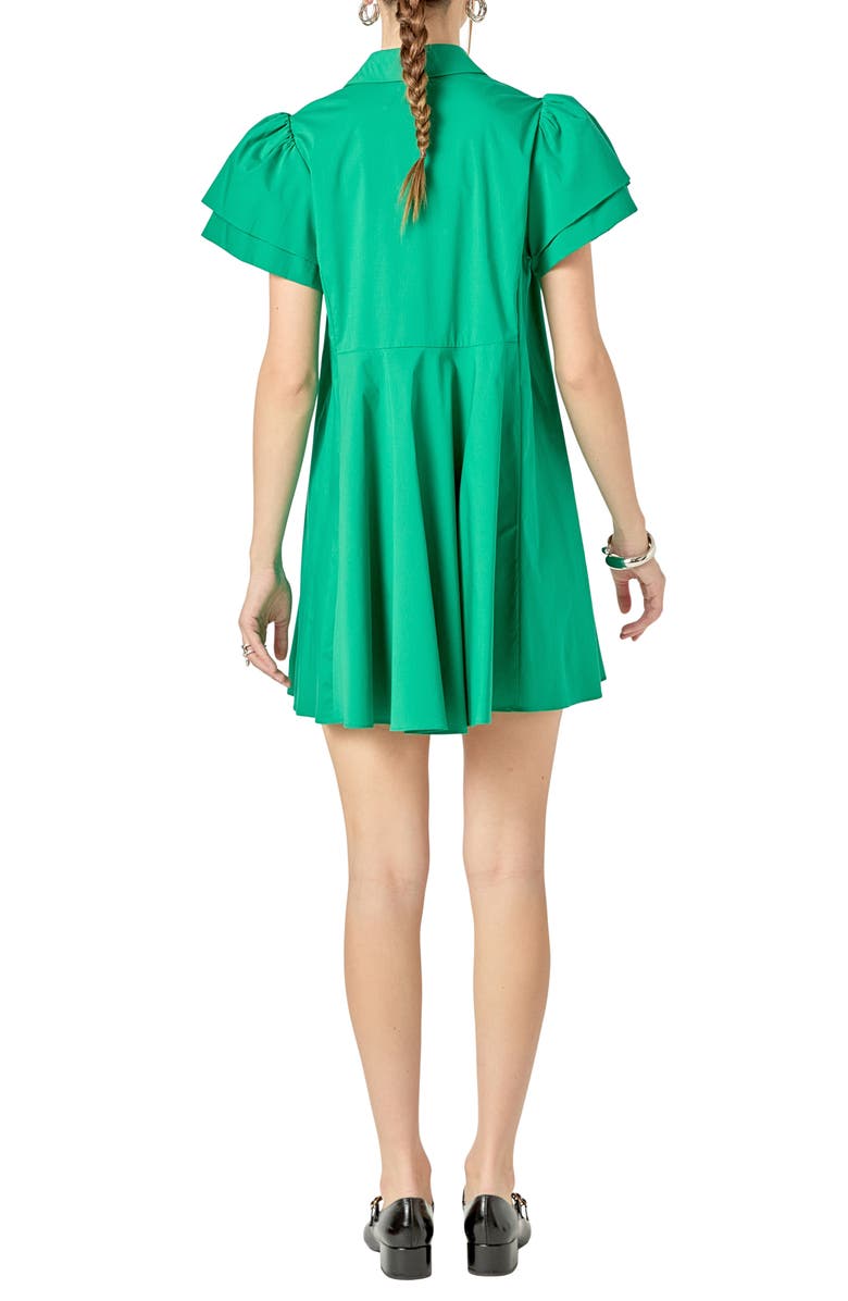 English Factory Ruffle Sleeve Flare Mini Shirtdress, Alternate, color, Green
