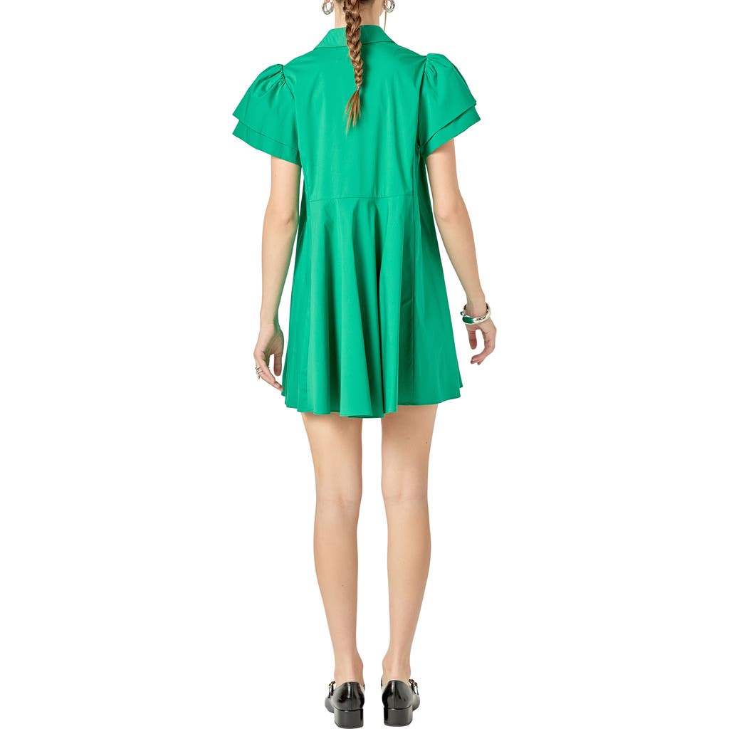ENGLISH FACTORY ENGLISH FACTORY RUFFLE SLEEVE FLARE MINI SHIRTDRESS