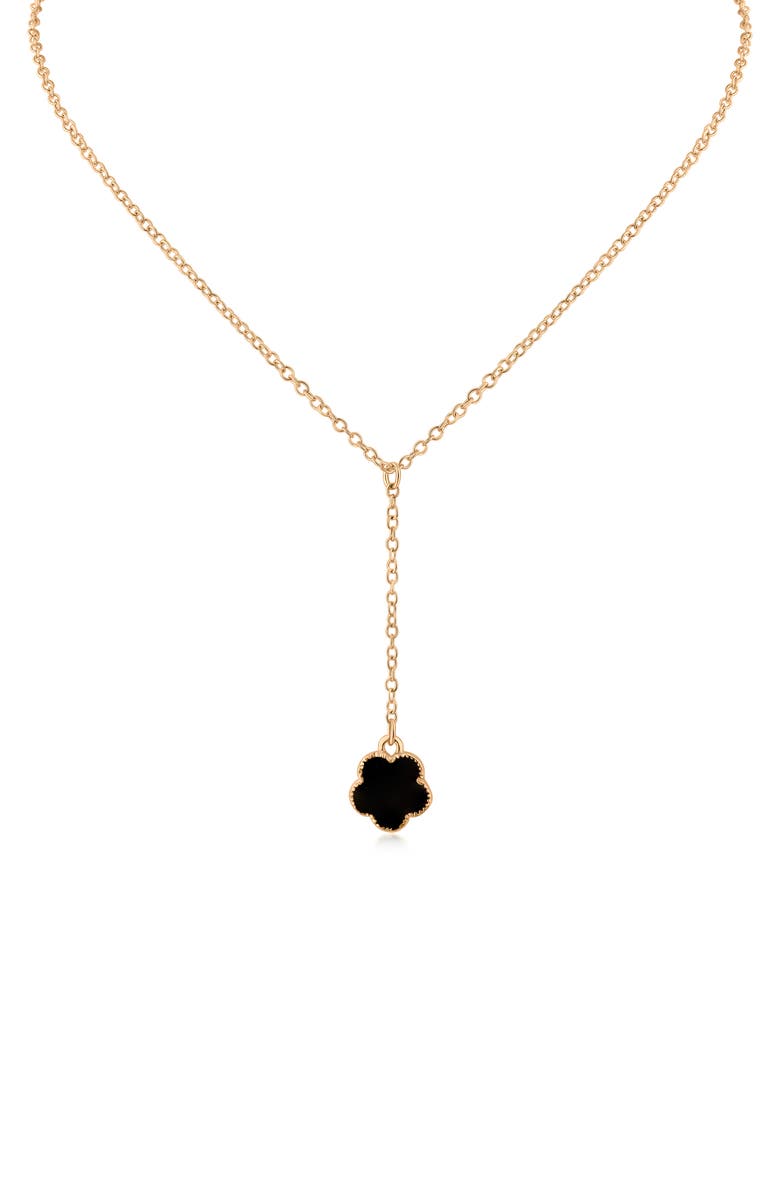 JARDIN Enamel Clover Pendant Y-Necklace, Main, color, Black/ Gold