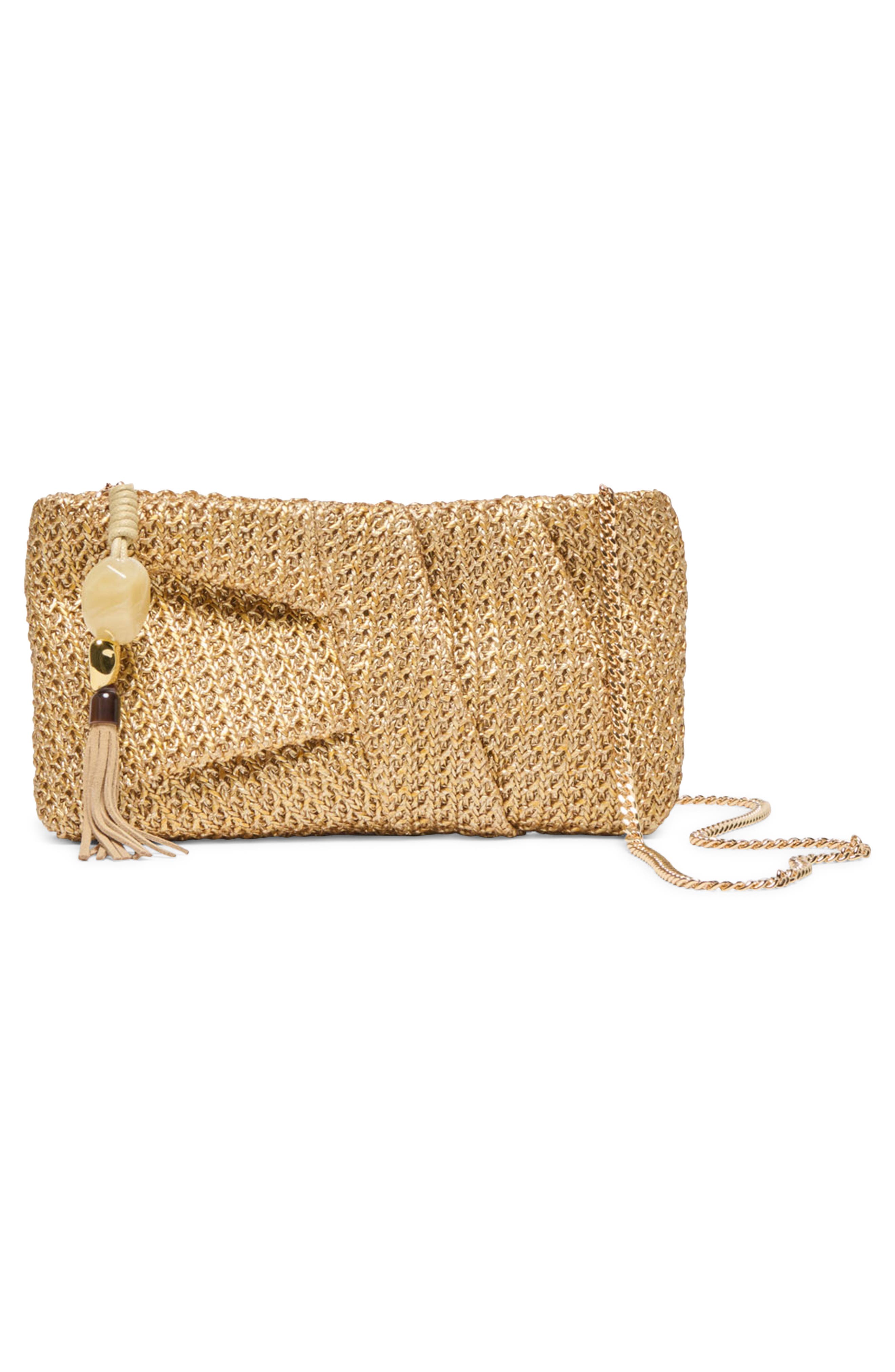 Dolce Vita Lorena Woven Raffia Clutch, Alternate, color, Gold