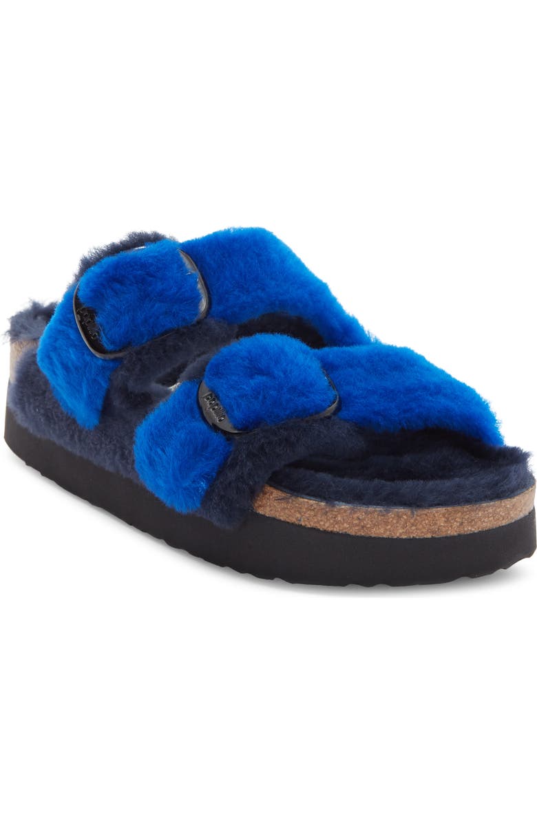 Birkenstock Papillio by Birkenstock Arizona Big Buckle Genuine Shearling Slide Sandal, Main, color, Midnight/ Ultra Blue