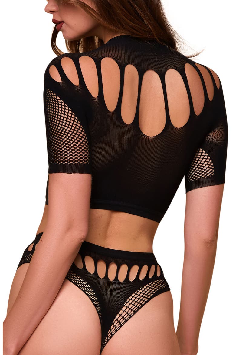 Cutout Crop Top & Panties Set, Alternate, color, BLACK