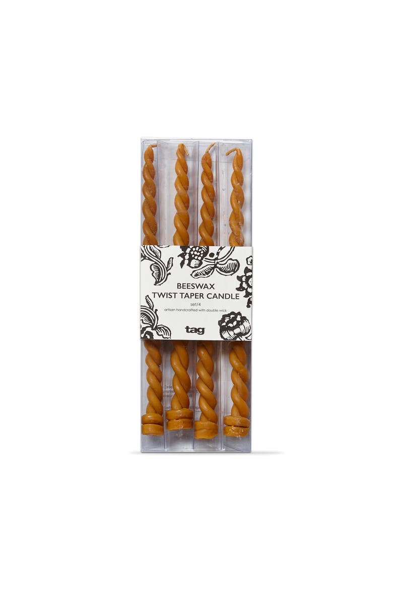 Twin Flame Twisted Beeswax Taper Candles Honey Yellow, Main, color, Yellow