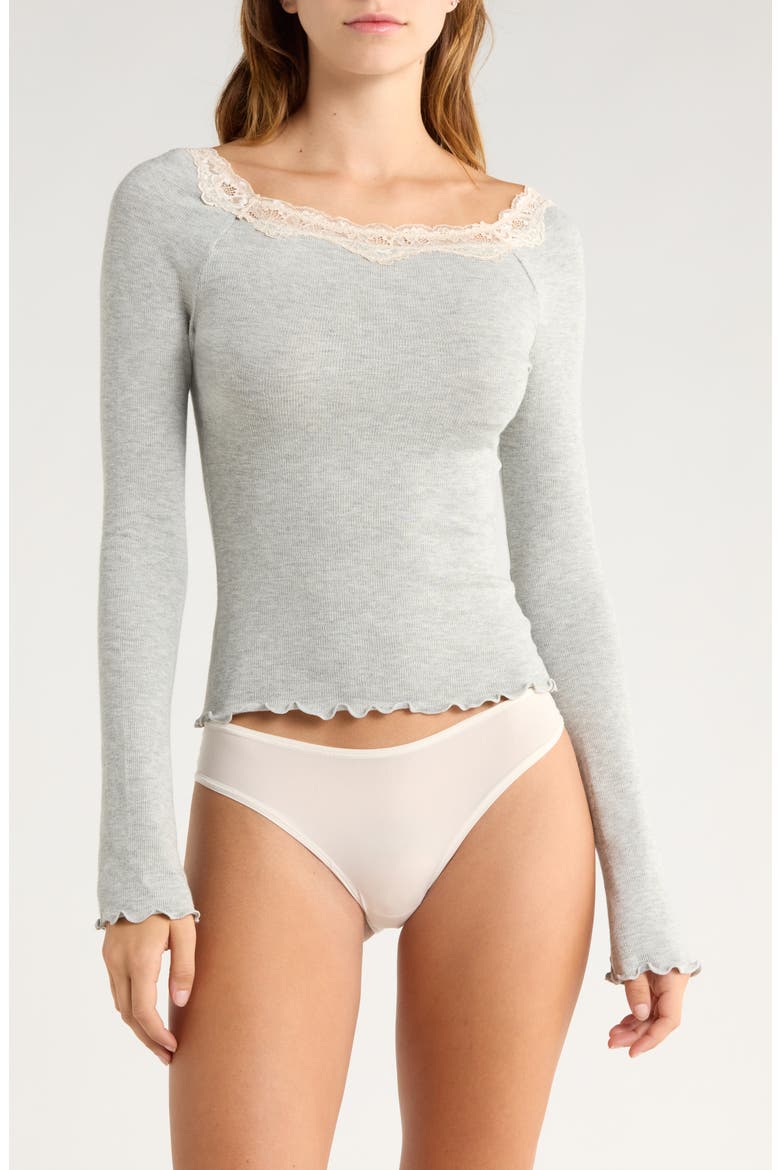 Intimately FP Oh My Darling Lace Trim Long Sleeve Top, Main, color, HEATHER GREY COMBO