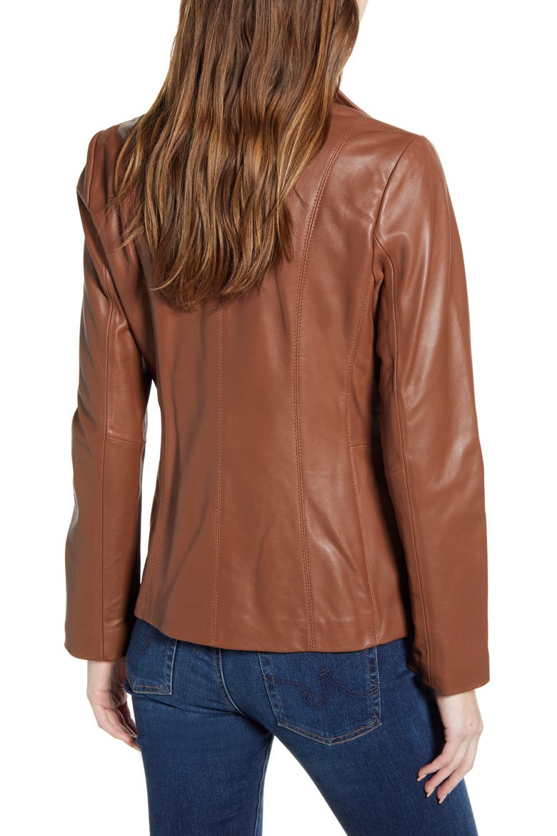 Cole Haan Lambskin Leather Jacket, Alternate, color, HICKORY