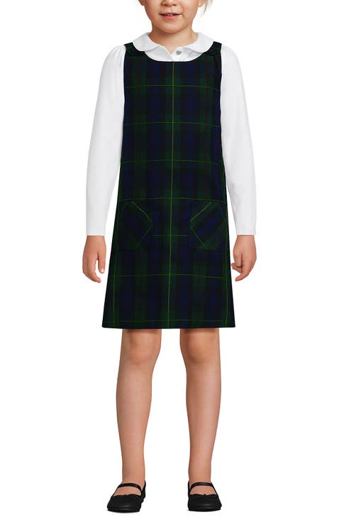 Girls Plaid Button Shoulder Patch Pocket Jumper