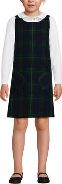 Lands' End Girls Plaid Button Shoulder Patch Pocket Jumper