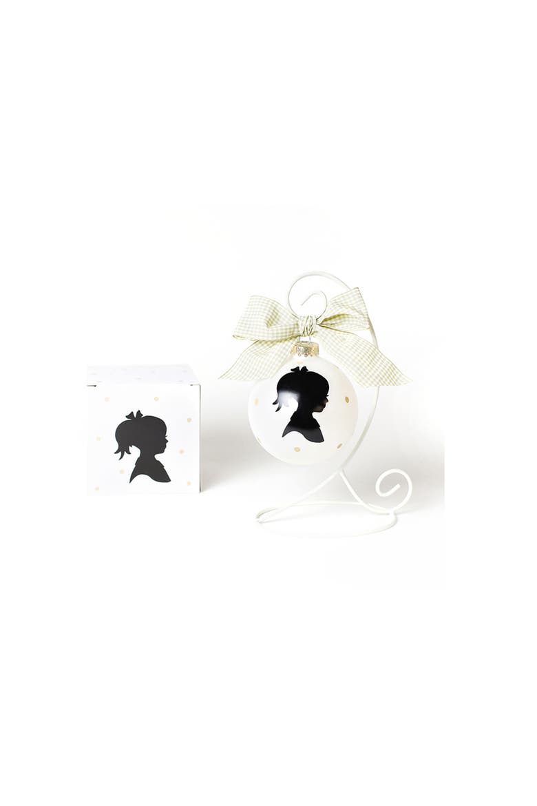 Girl Silhouette Glass Ornament with White Stand, Main, color, White
