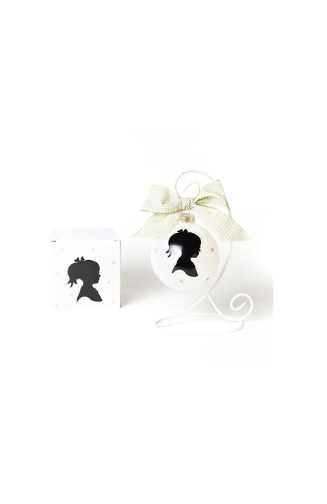 Girl Silhouette Glass Ornament with White Stand