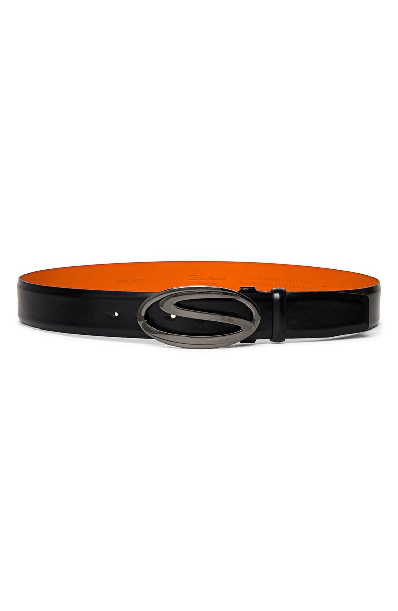 Santoni Reversible Logo Buckle Leather Belt, Alternate, color,