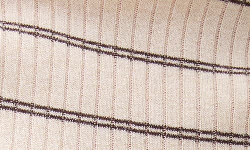 Mango Stripe Mock Neck Rib Sweater In Brown