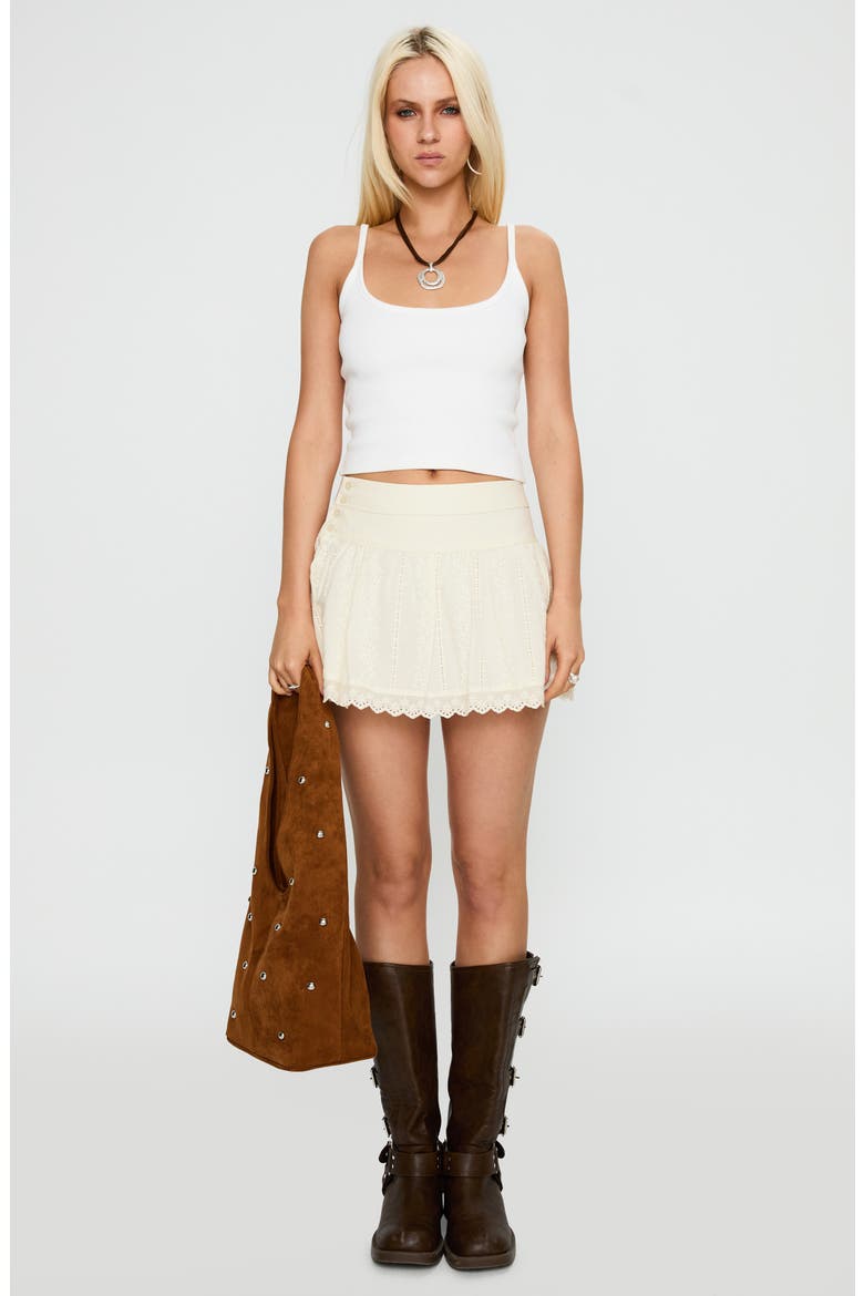 Fairylike Broderie Miniskirt, Alternate, color, IVORY