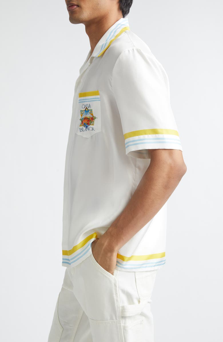 Casablanca Tennis Landscape Print Silk Twill Camp Shirt, Alternate, color, Silk Twill