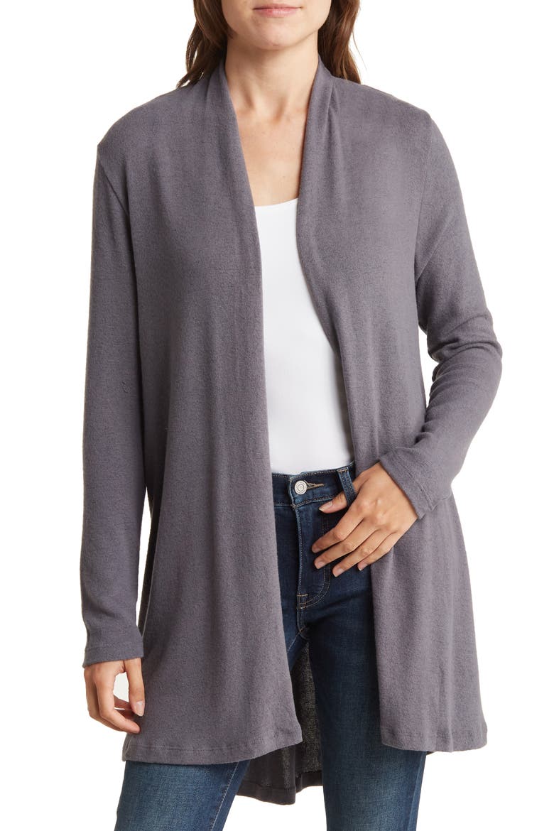 Brushed Knit Open Front Cardigan, Main, color, DARK CEMENT