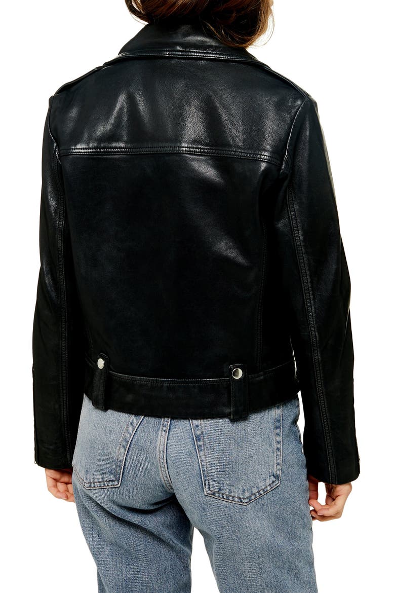 Mona Leather Biker Jacket, Alternate, color, BLACK