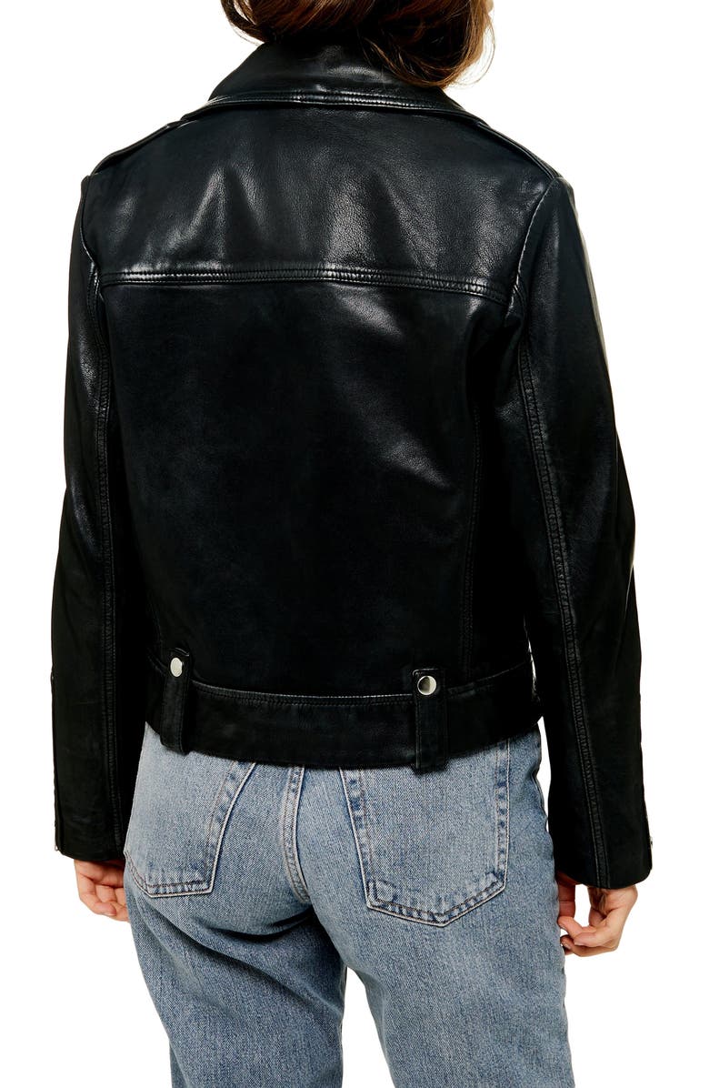 Topshop Mona Leather Biker Jacket, Alternate, color,