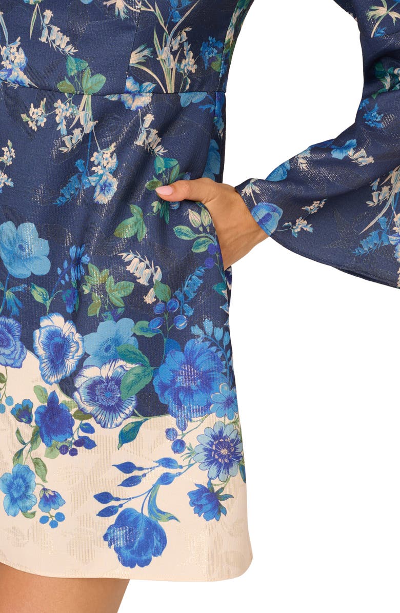 Adrianna Papell Floral Long Sleeve Fit & Flare Minidress, Alternate, color, 