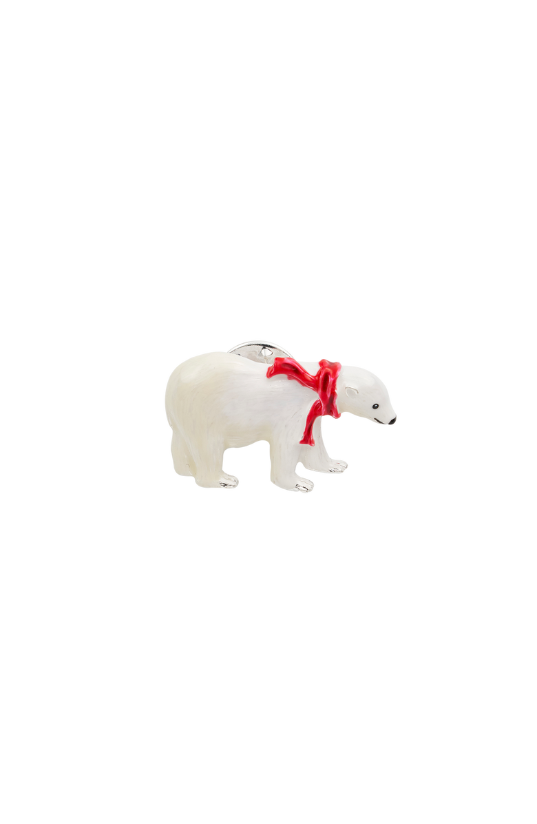 Fable England Cosy Polar Bear Enamel Brooch, Main, color, Silver