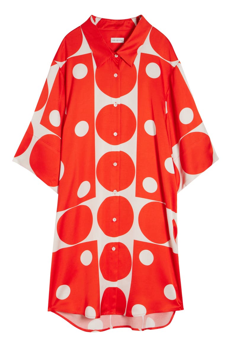 Drea Polka Dot Satin Shirtdress, Alternate, color, RED