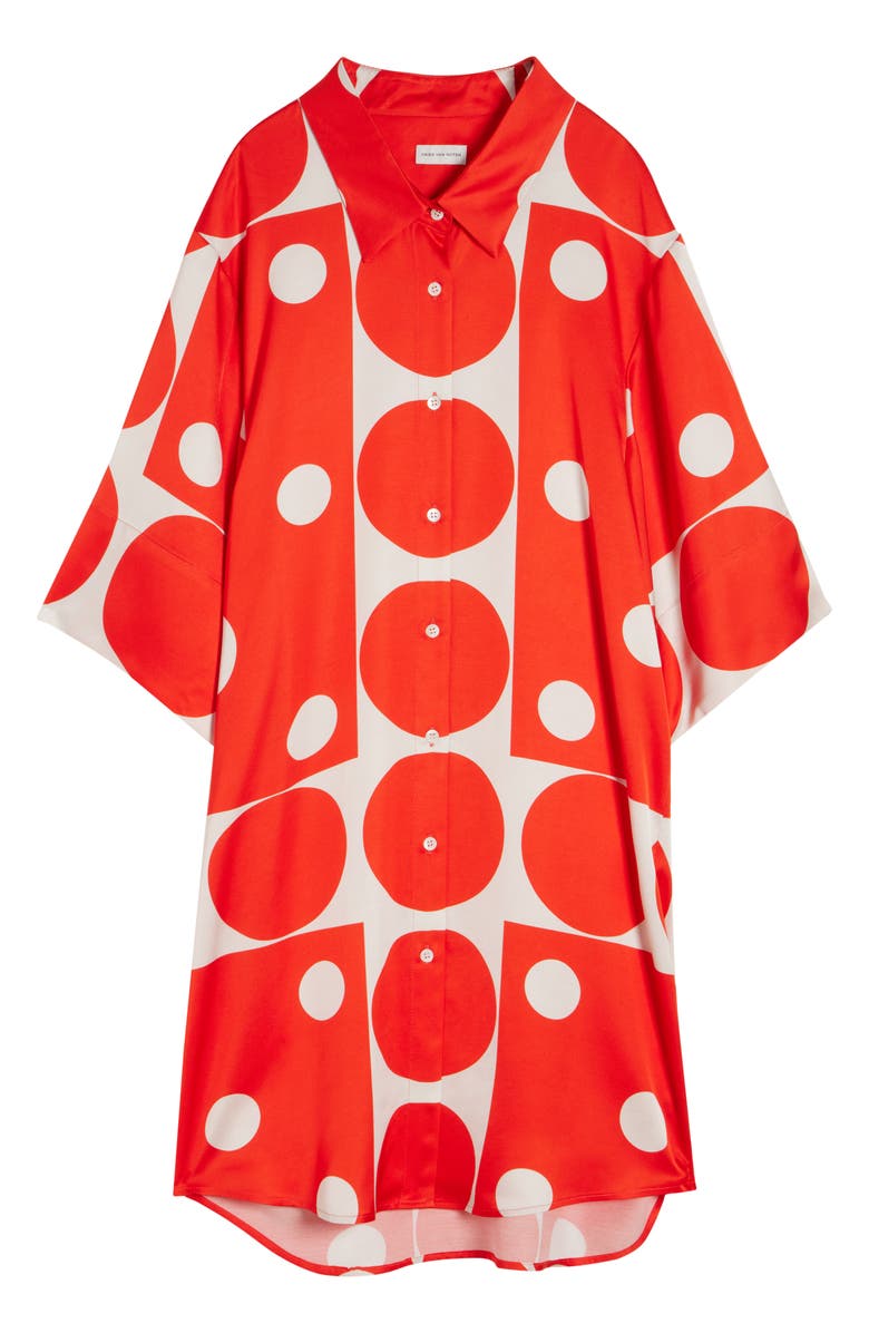 Dries Van Noten Drea Polka Dot Satin Shirtdress, Alternate, color, Red