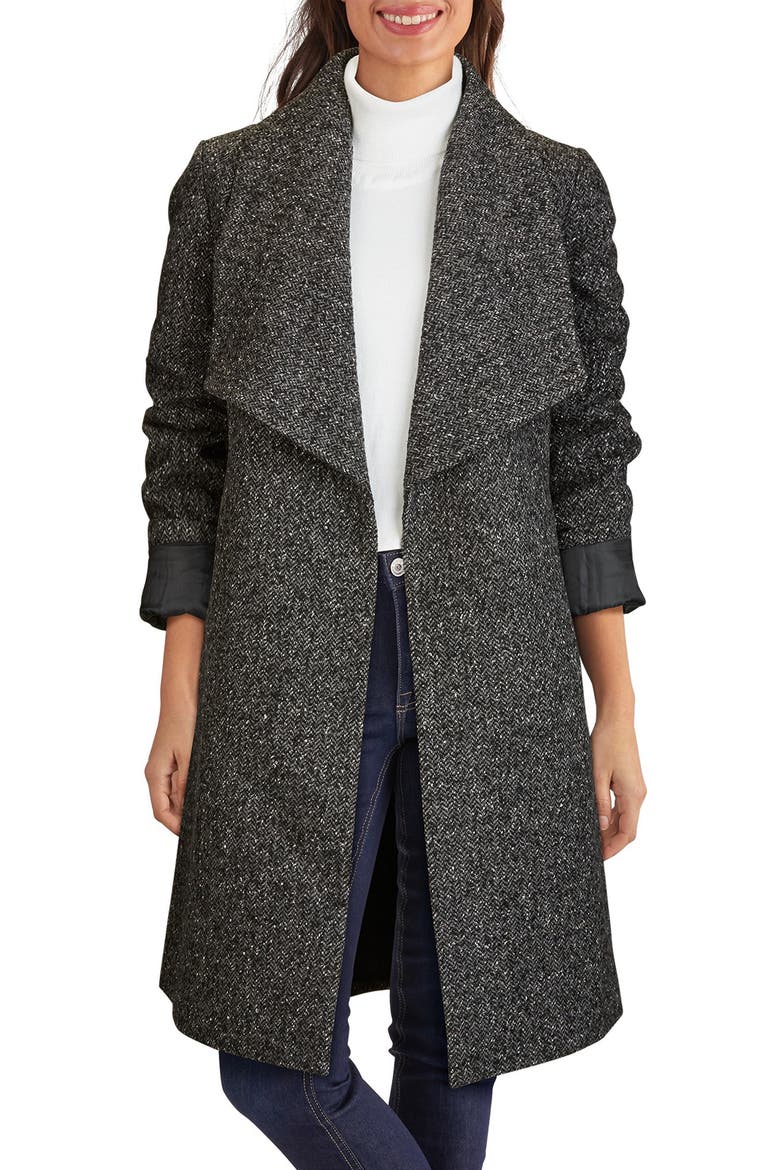 Wool Blend Tweed Wrap Coat, Main, color, CHARCOAL