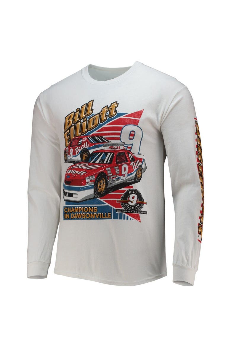 Men's Checkered Flag White Bill Elliott 2-Spot Long Sleeve T-Shirt, Alternate, color, White