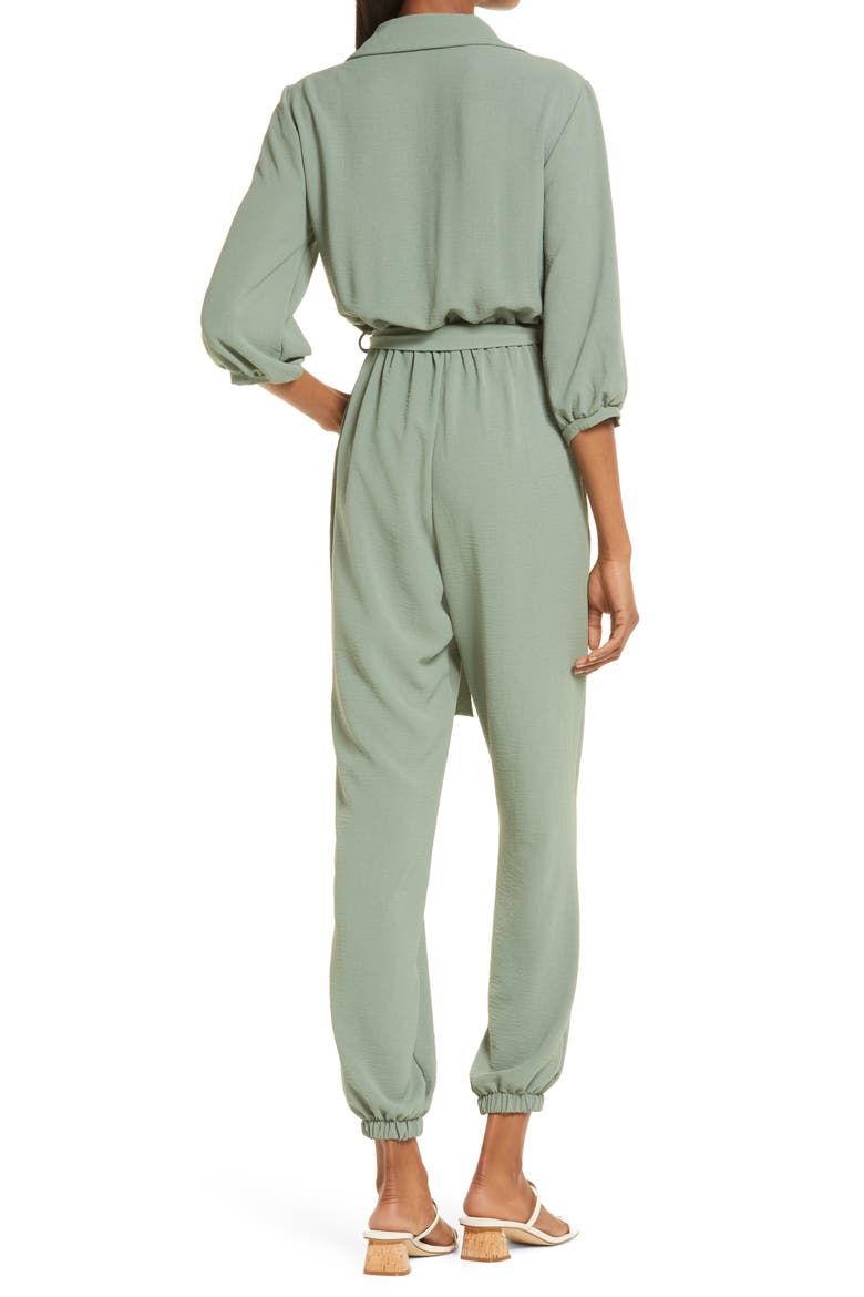 Tie Waist Long Sleeve Jumpsuit, Alternate, color, OLIVE