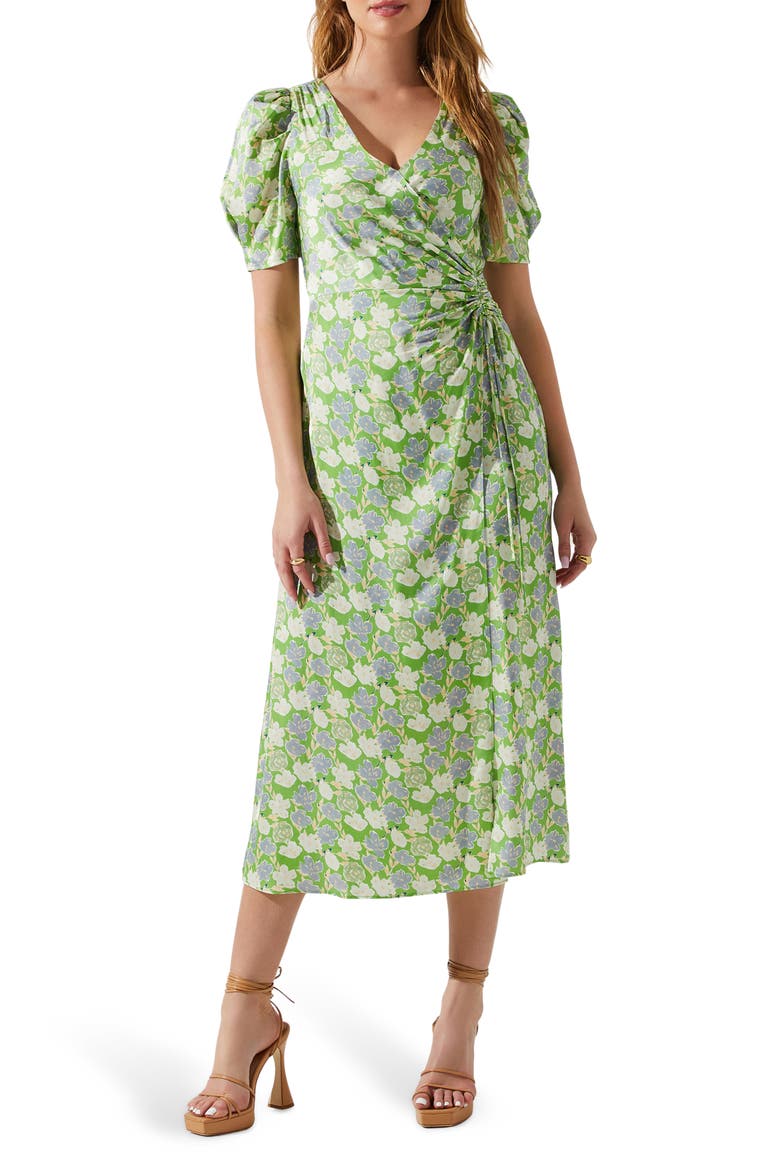 Martina Ruched Dress, Main, color, GREEN FLORAL