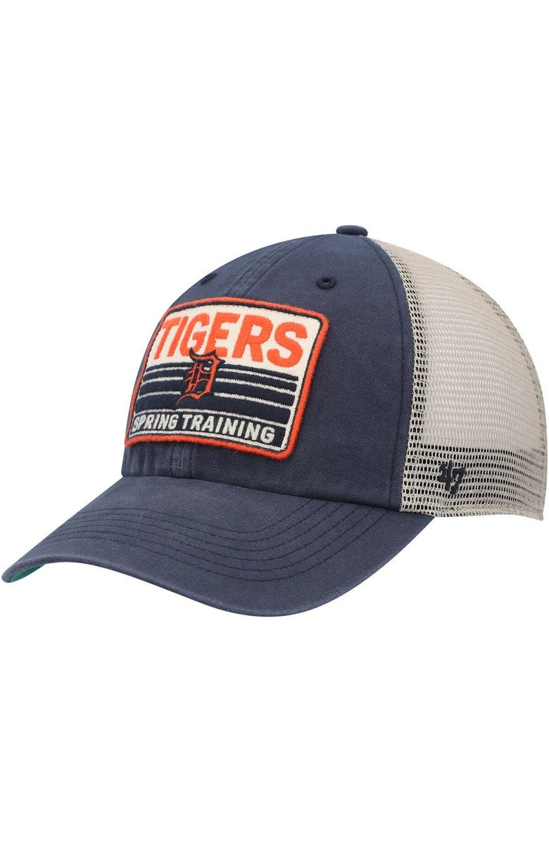 '47 Men's '47 Navy/Tan Detroit Tigers Four Stroke Clean Up Trucker Snapback Hat, Main, color, 