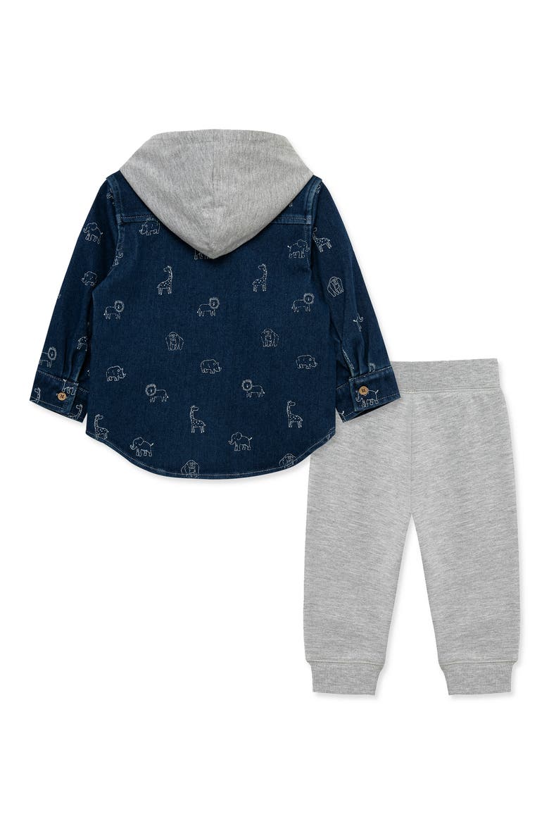 Kids' Safari Animal Print Hooded Shirt & Pants Set, Alternate, color, DENIM