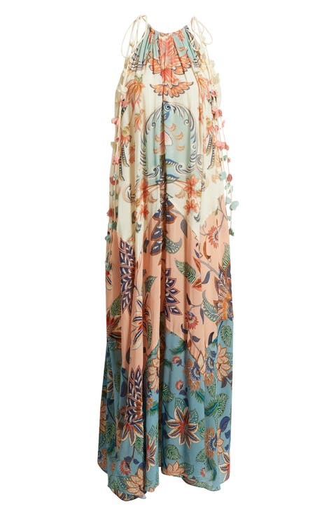 Boho Delhi Floral Tie Shoulder Maxi Dress