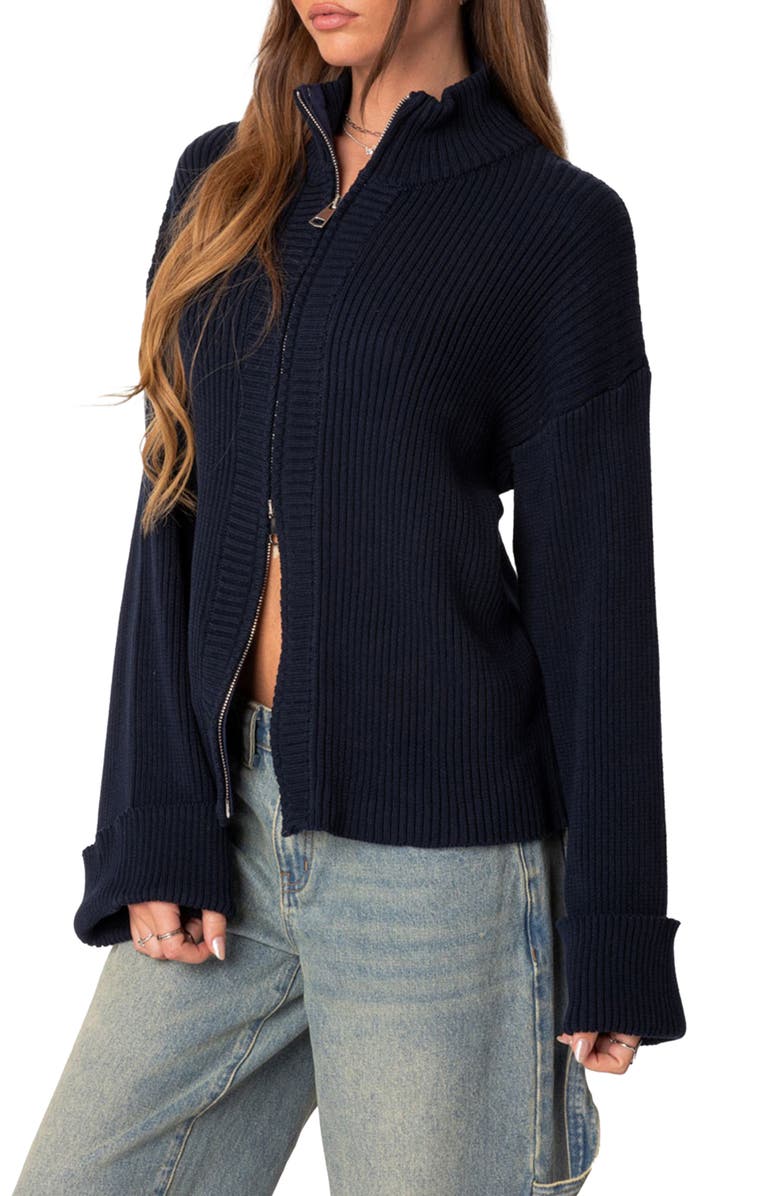 EDIKTED Oversize Zip Rib Cardigan, Alternate, color,