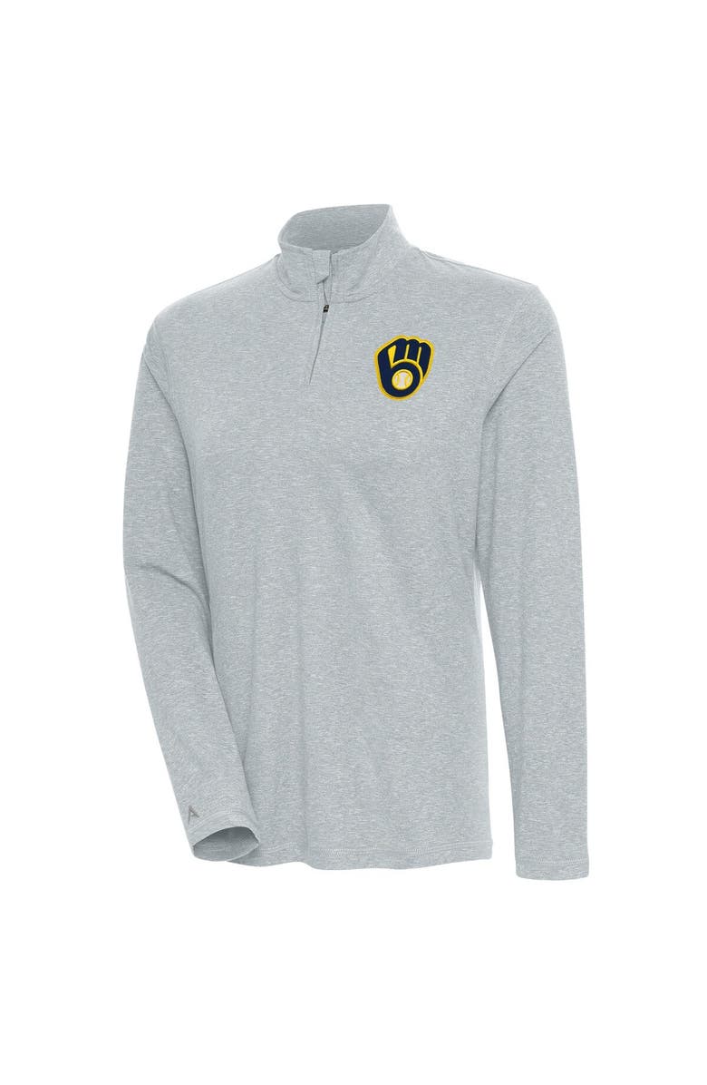 ANTIGUA Women's Antigua  Heather Gray Milwaukee Brewers Confront Quarter-Zip Pullover Top, Main, color, 